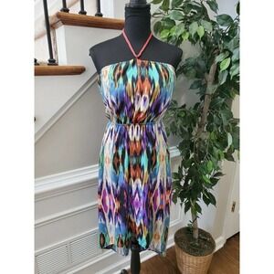 Ocean Club Women Multicolor Polyester Off the Shoulder Knee Length Dress Small